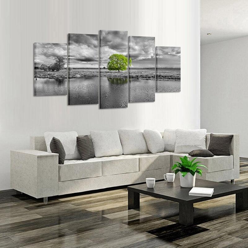 Green Tree Black and White Canvas Art-Original Frame