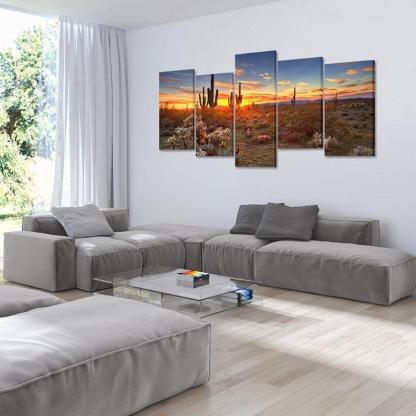 5 Piece Desert Sunset With Saguaros Wall Art-Original Frame