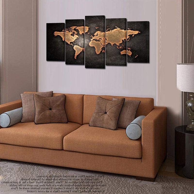 5 Pieces Retro World Map Poster Framed Canvas Art Set-Original Frame