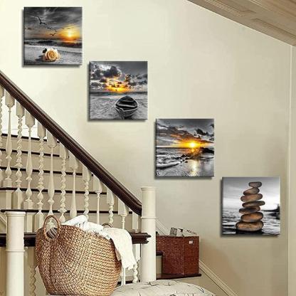 4 Piece Coastal Seaside Canvas Art Set-Original Frame