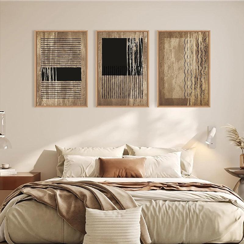 Boho Framed Canvas Wall Art Set Abstract Geometric Decor-Original Frame
