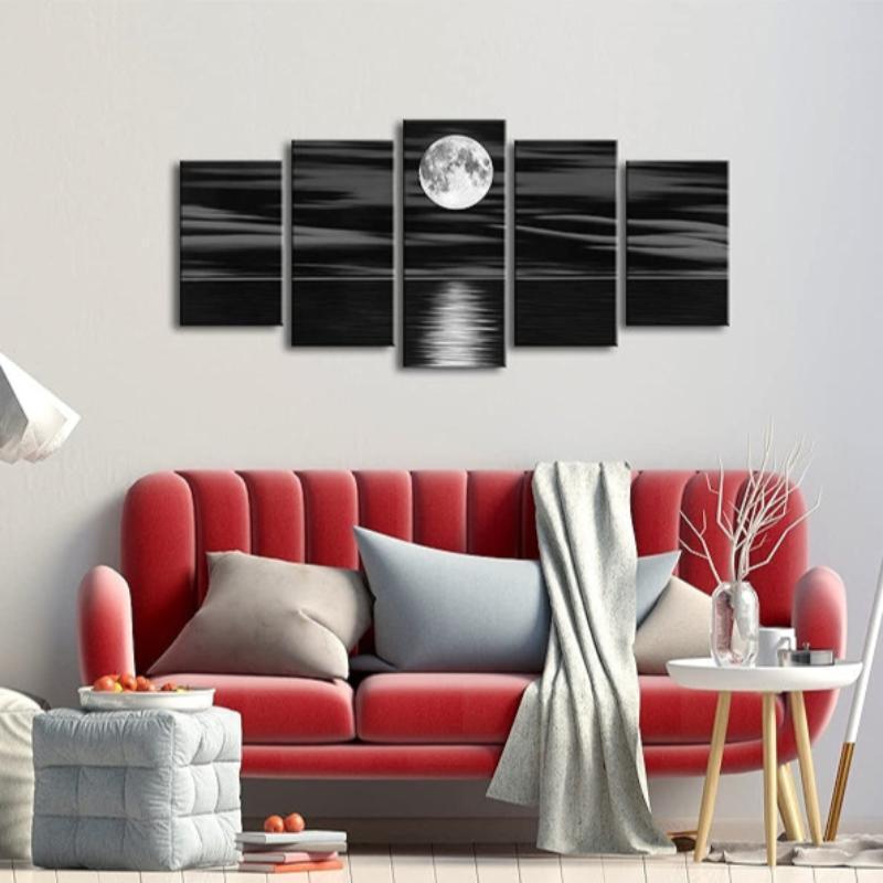 Sea White Full Moon Canvas Print Wall Art Set-Original Frame