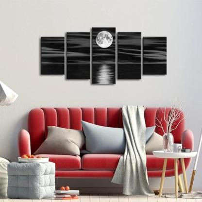 Sea White Full Moon Canvas Print Wall Art Set-Original Frame