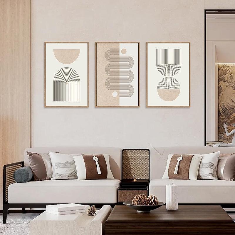 Boho Framed Canvas Wall Art Set Abstract Geometric Decor-Original Frame