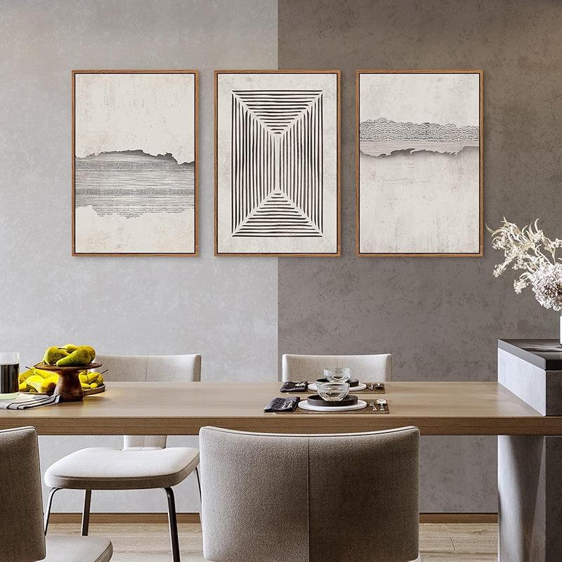 Boho Framed Canvas Wall Art Set Abstract Geometric Decor-Original Frame