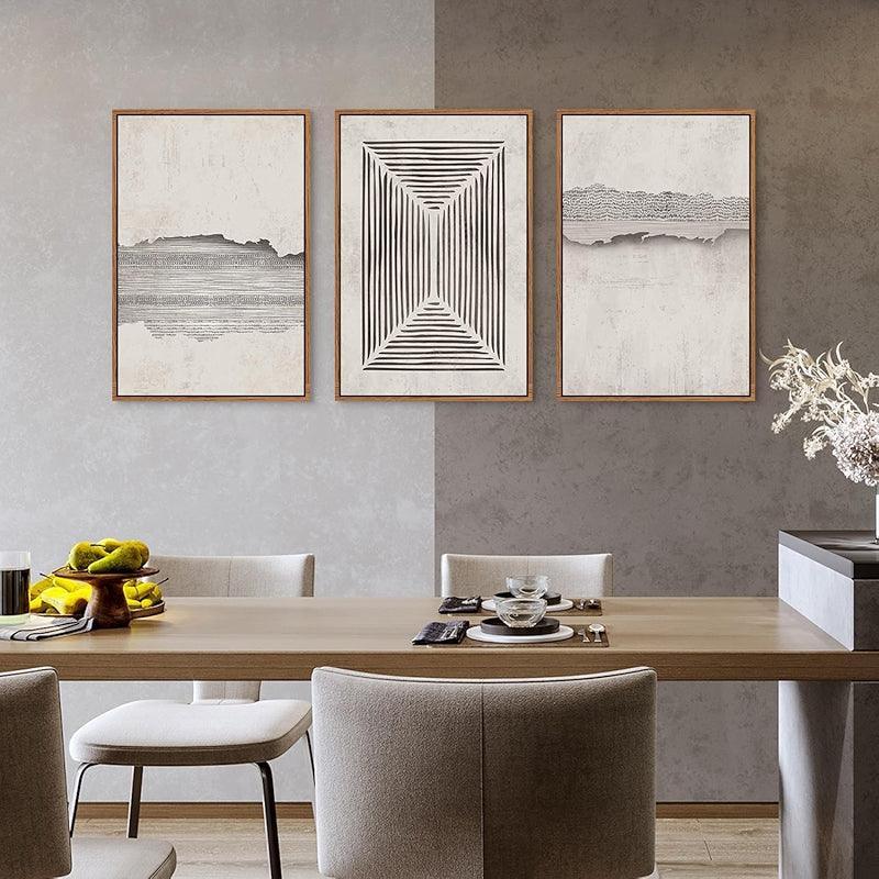 Boho Framed Canvas Wall Art Set Abstract Geometric Decor-Original Frame