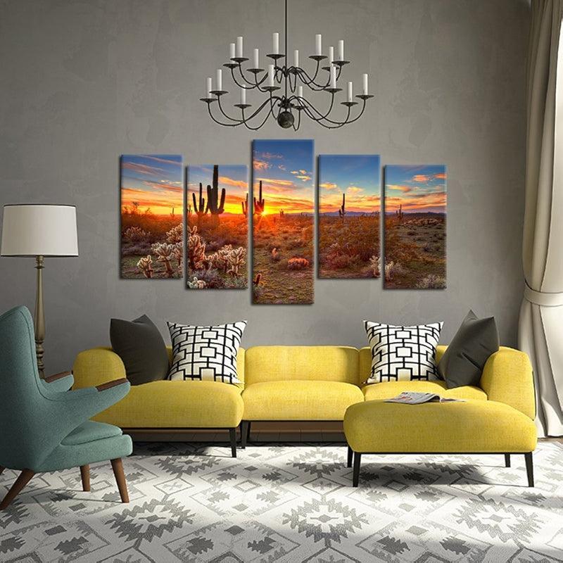 5 Piece Desert Sunset With Saguaros Wall Art-Original Frame