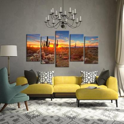 5 Piece Desert Sunset With Saguaros Wall Art-Original Frame