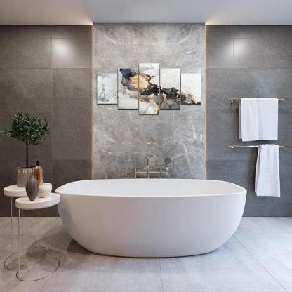 Abstract Texture Wall Art Painting Black And Golden Marble-Original Frame