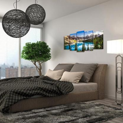 5 Pieces Canvas Prints Wall Art Moraine Lake And Rocky Mountain Landscape-Original Frame