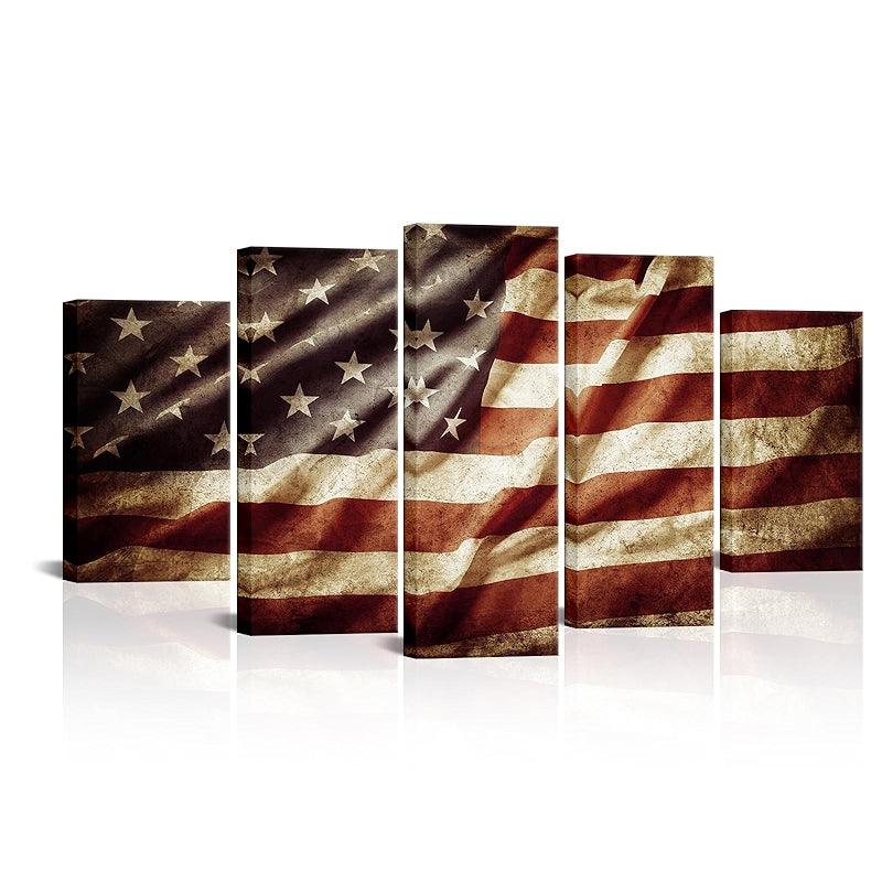 Vintage American Flag Canvas Wall Art Set-Original Frame