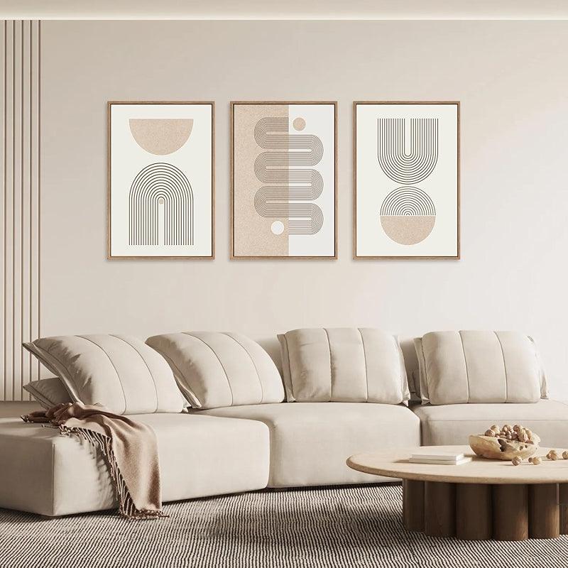 Boho Framed Canvas Wall Art Set Abstract Geometric Decor-Original Frame