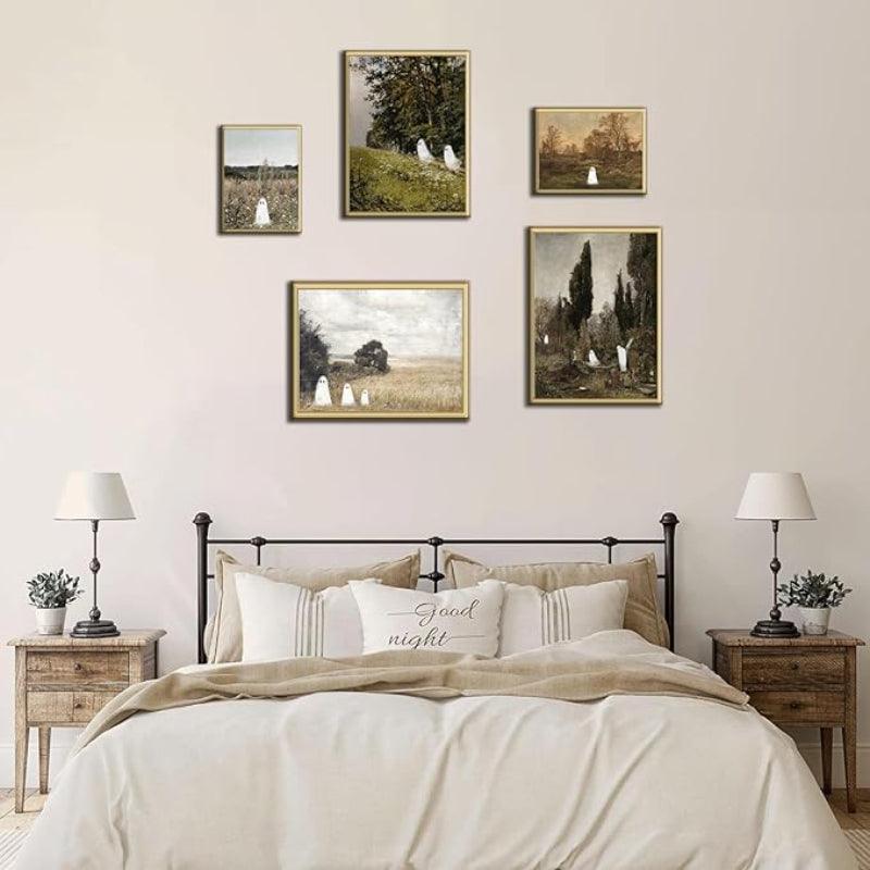 5 Piece Vintage Landscape Gallery Wall Art Set-Original Frame