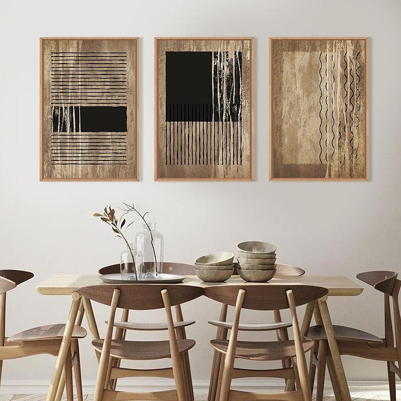 Boho Framed Canvas Wall Art Set Abstract Geometric Decor-Original Frame