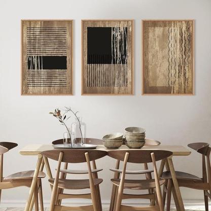 Boho Framed Canvas Wall Art Set Abstract Geometric Decor-Original Frame