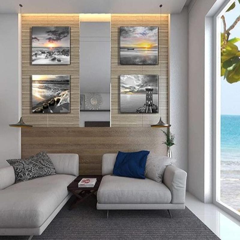 4 Piece Coastal Seaside Canvas Art Set-Original Frame