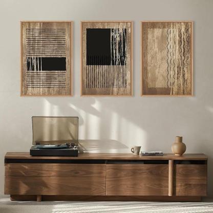 Boho Framed Canvas Wall Art Set Abstract Geometric Decor-Original Frame