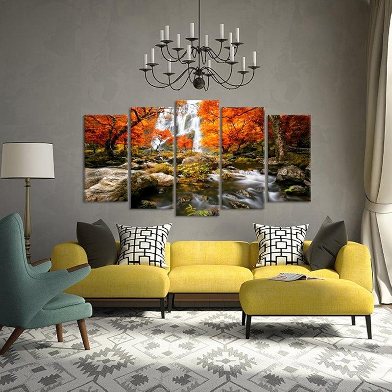 Autumn Forest Waterfalls Canvas Prints Artwork-Original Frame