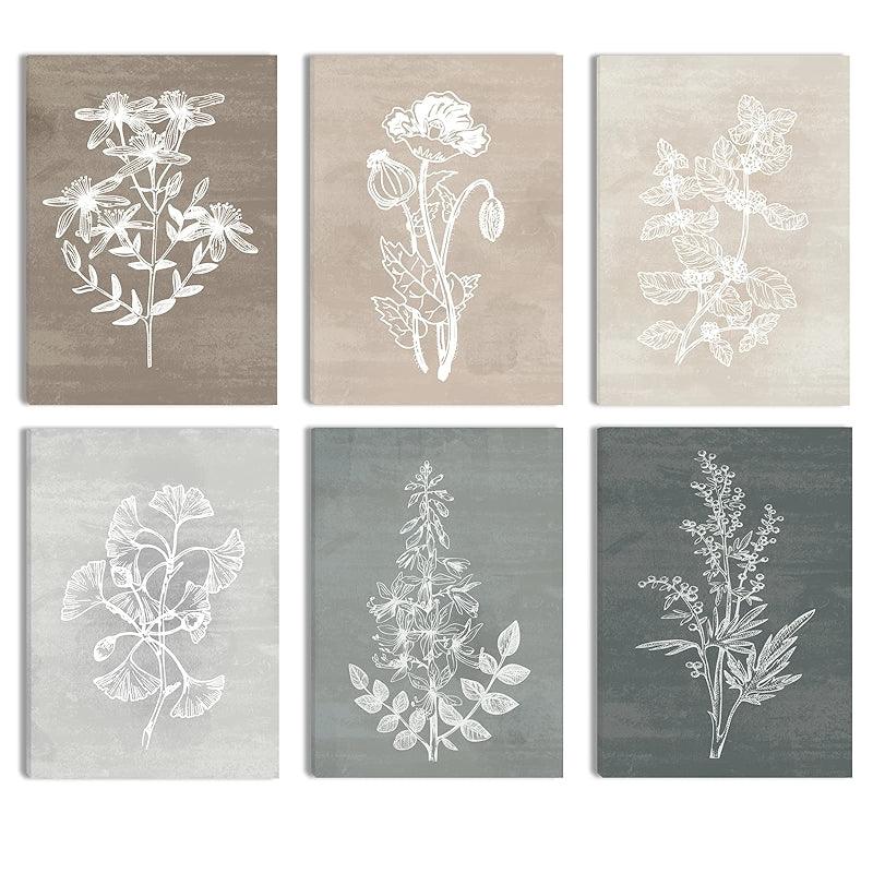 Neutral Botanical Plant Canvas Art Set Of Six-Original Frame