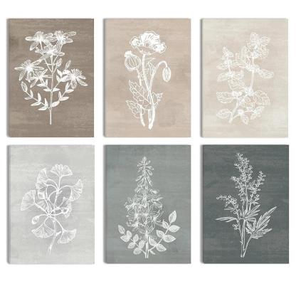 Neutral Botanical Plant Canvas Art Set Of Six-Original Frame