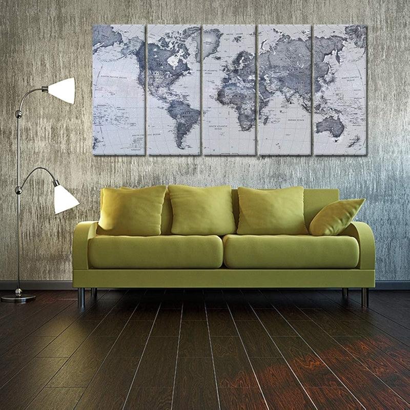 Vintage World Map Canvas Prints Set Of Five-Original Frame