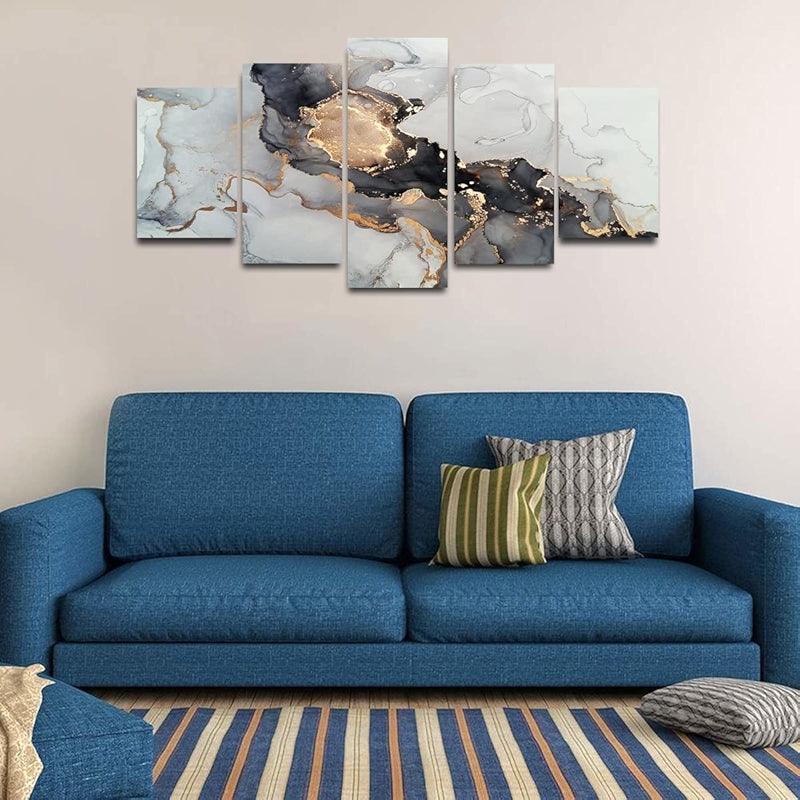 Abstract Texture Wall Art Painting Black And Golden Marble-Original Frame