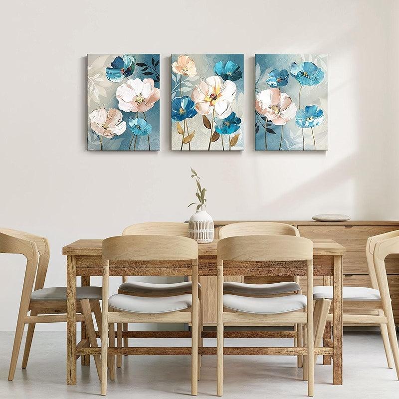 3 Pieces Floral And Ocean Canvas Wall Art Set-Original Frame