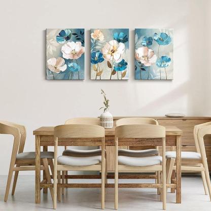 3 Pieces Floral And Ocean Canvas Wall Art Set-Original Frame