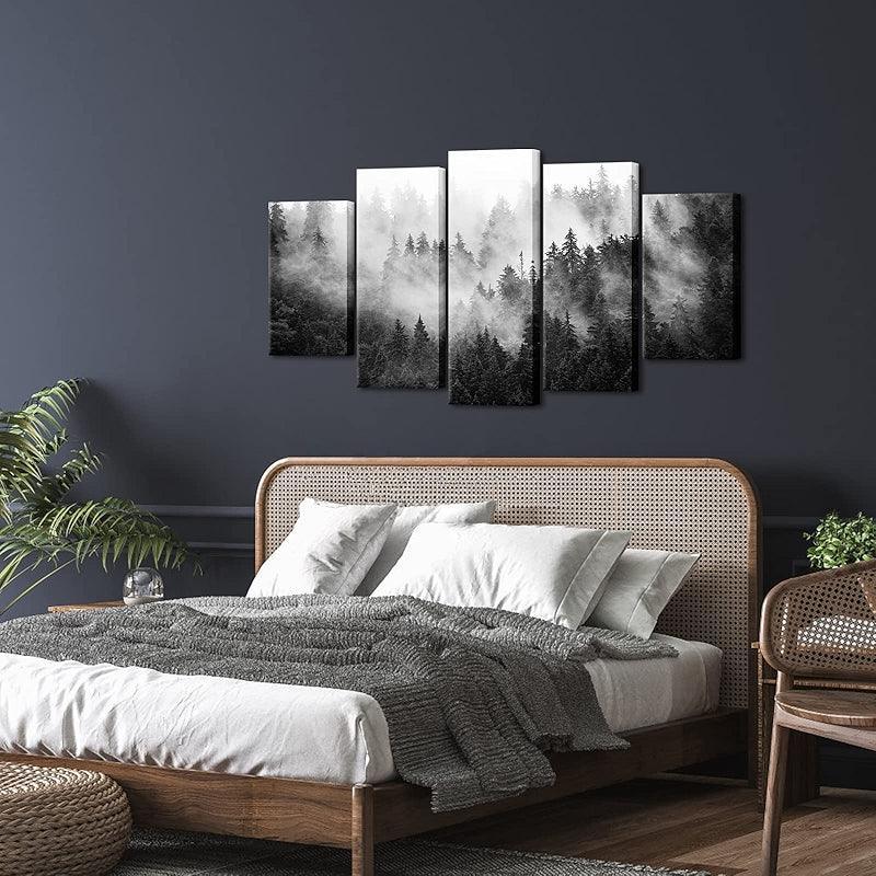 5 Pieces Foggy Forest Canvas Wall Art Set-Original Frame