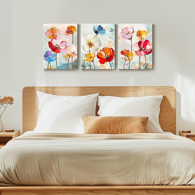 3 Pieces Floral And Ocean Canvas Wall Art Set-Original Frame