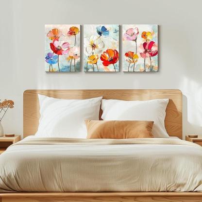 3 Pieces Floral And Ocean Canvas Wall Art Set-Original Frame