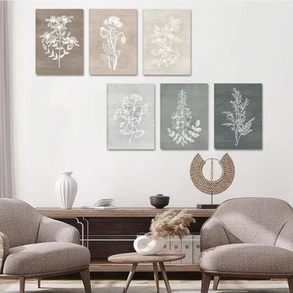 Neutral Botanical Plant Canvas Art Set Of Six-Original Frame
