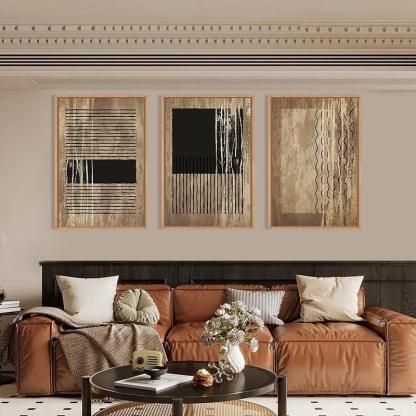 Boho Framed Canvas Wall Art Set Abstract Geometric Decor-Original Frame