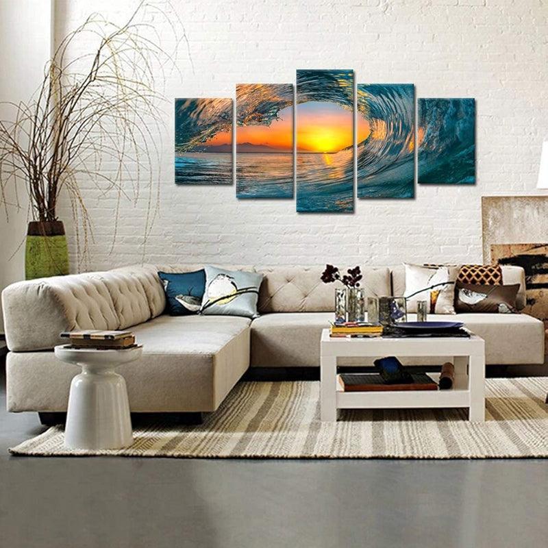 5 Piece Ocean Wave Canvas Wall Art Set-Original Frame