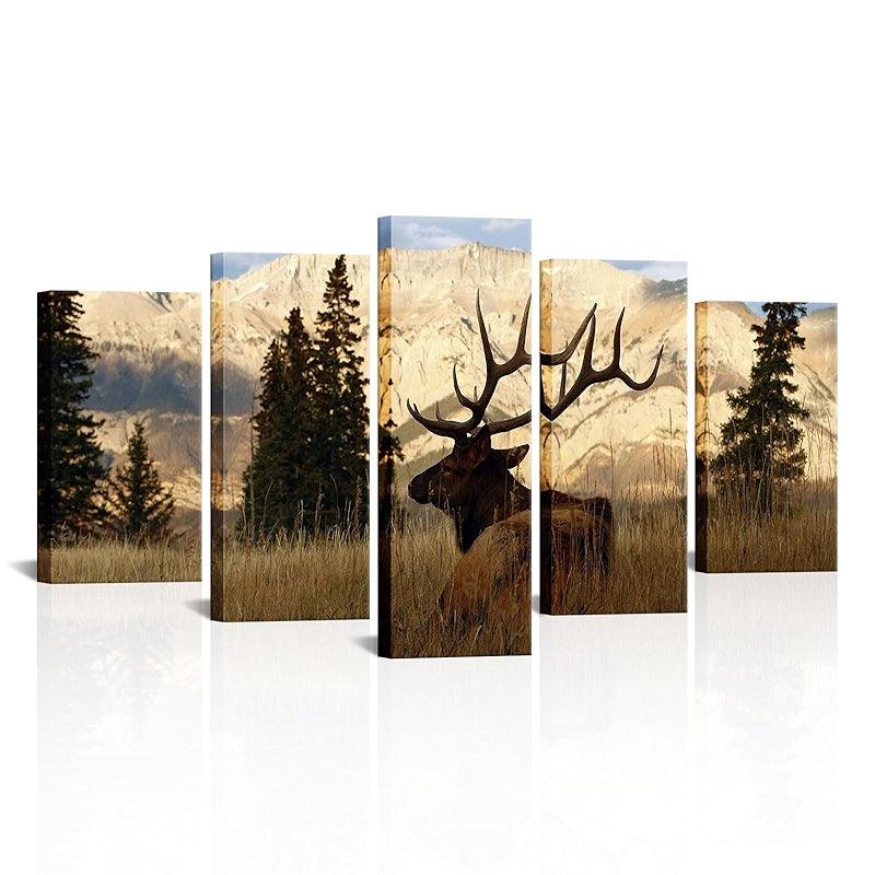 5 Pieces Deer In Autumn Forest Canvas Art Print-Original Frame
