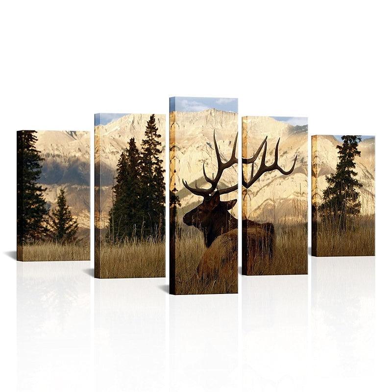 5 Pieces Deer In Autumn Forest Canvas Art Print-Original Frame