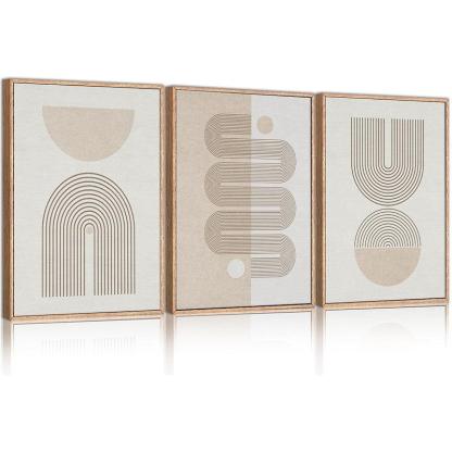 Boho Framed Canvas Wall Art Set Abstract Geometric Decor-Original Frame