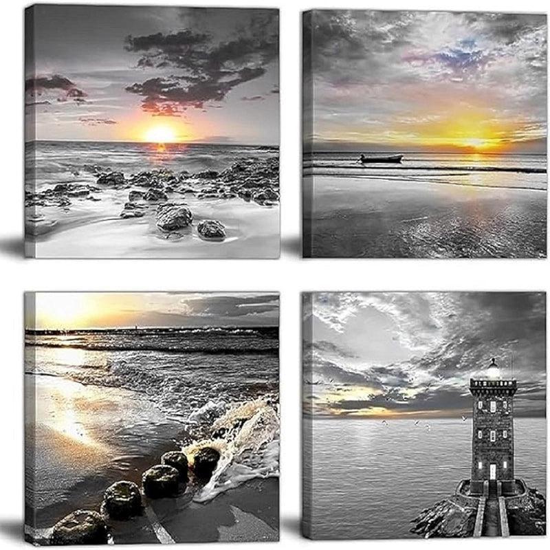 4 Piece Coastal Seaside Canvas Art Set-Original Frame