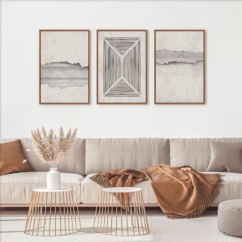 Boho Framed Canvas Wall Art Set Abstract Geometric Decor-Original Frame