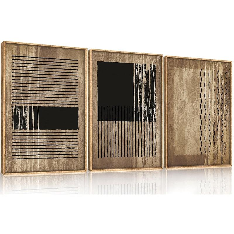 Boho Framed Canvas Wall Art Set Abstract Geometric Decor-Original Frame