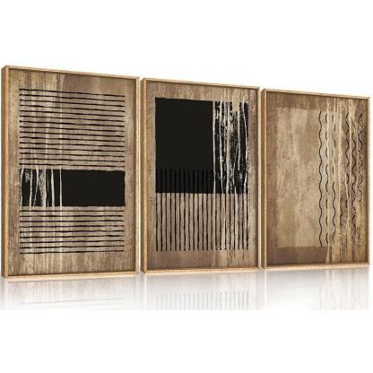 Boho Framed Canvas Wall Art Set Abstract Geometric Decor-Original Frame