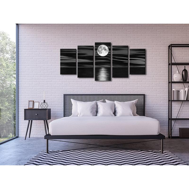 Sea White Full Moon Canvas Print Wall Art Set-Original Frame