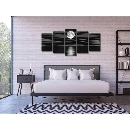 Sea White Full Moon Canvas Print Wall Art Set-Original Frame