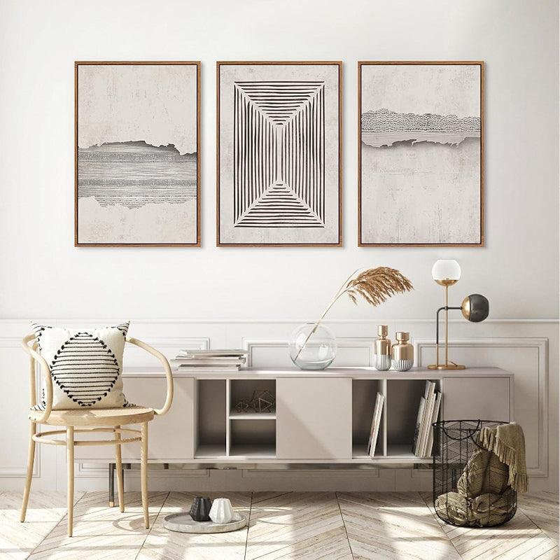 Boho Framed Canvas Wall Art Set Abstract Geometric Decor-Original Frame