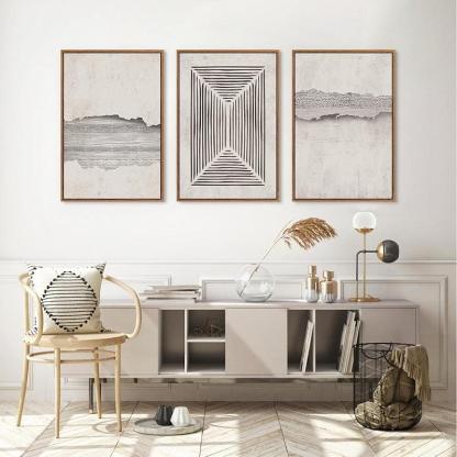 Boho Framed Canvas Wall Art Set Abstract Geometric Decor-Original Frame