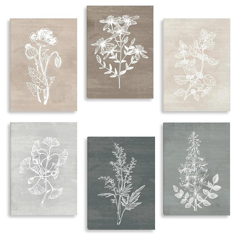Neutral Botanical Plant Canvas Art Set Of Six-Original Frame