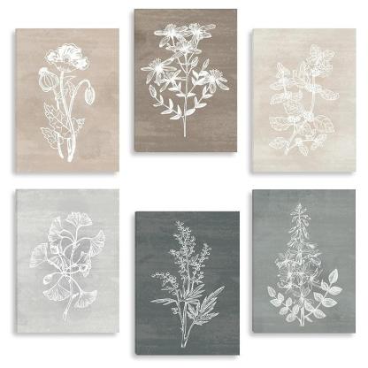Neutral Botanical Plant Canvas Art Set Of Six-Original Frame