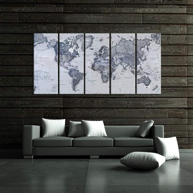 Vintage World Map Canvas Prints Set Of Five-Original Frame