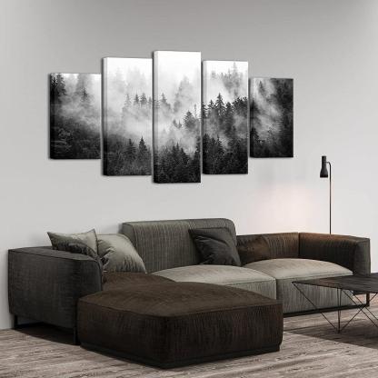 5 Pieces Foggy Forest Canvas Wall Art Set-Original Frame