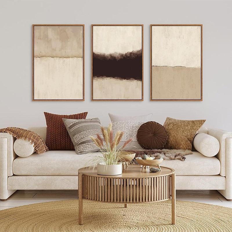 Boho Framed Canvas Wall Art Set Abstract Geometric Decor-Original Frame